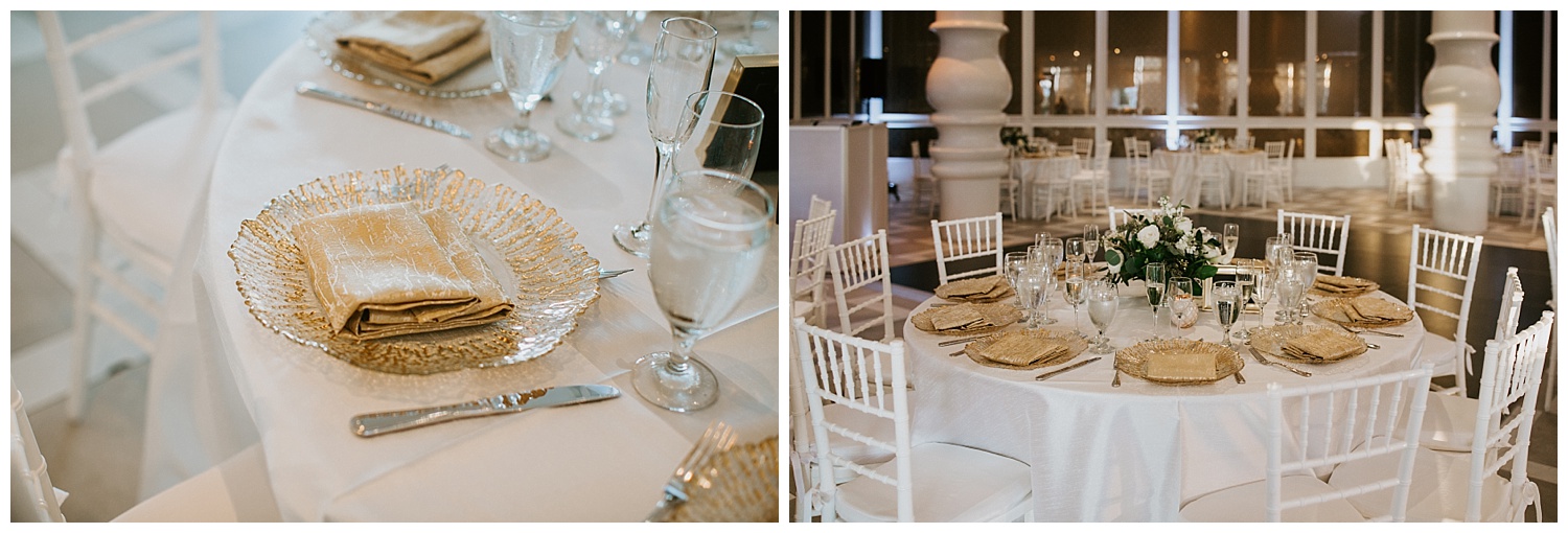 wedding table setting with white and gold 