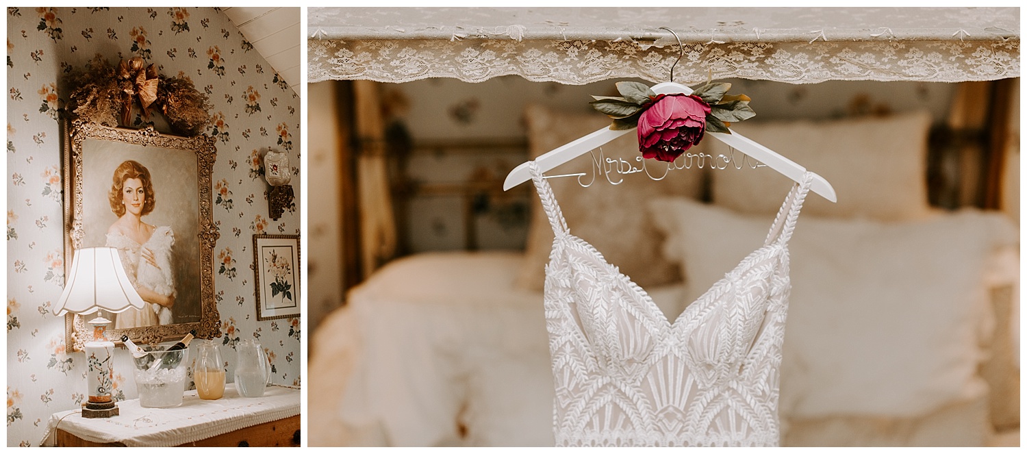 wedding dress in hanger 