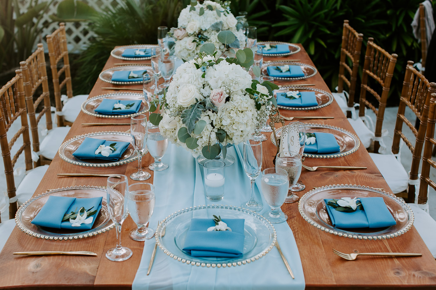 table setting with blue accents 