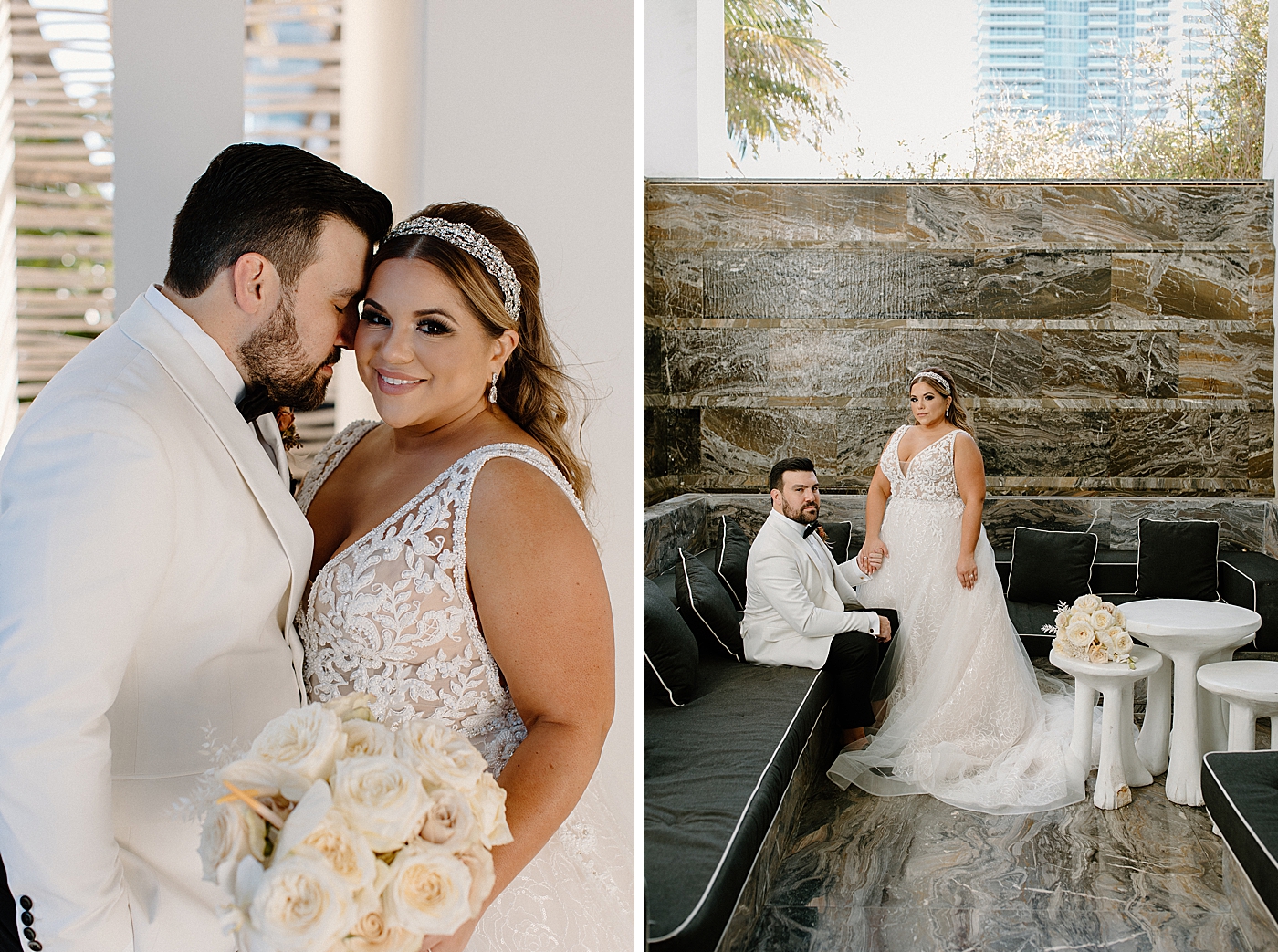 Bride and Groom portraits Modern Elegant Wedding at The W South Beach captured by South Florida Wedding Photographer Erika Tuesta Photography