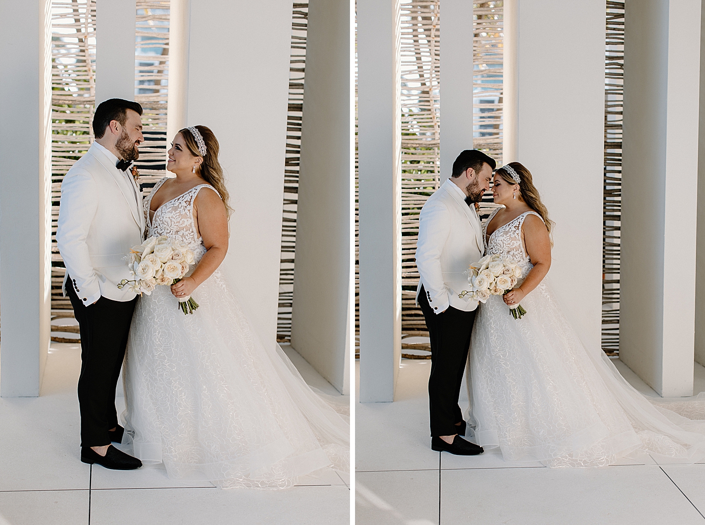 Bride and Groom looking at each other Modern Elegant Wedding at The W South Beach captured by South Florida Wedding Photographer Erika Tuesta Photography