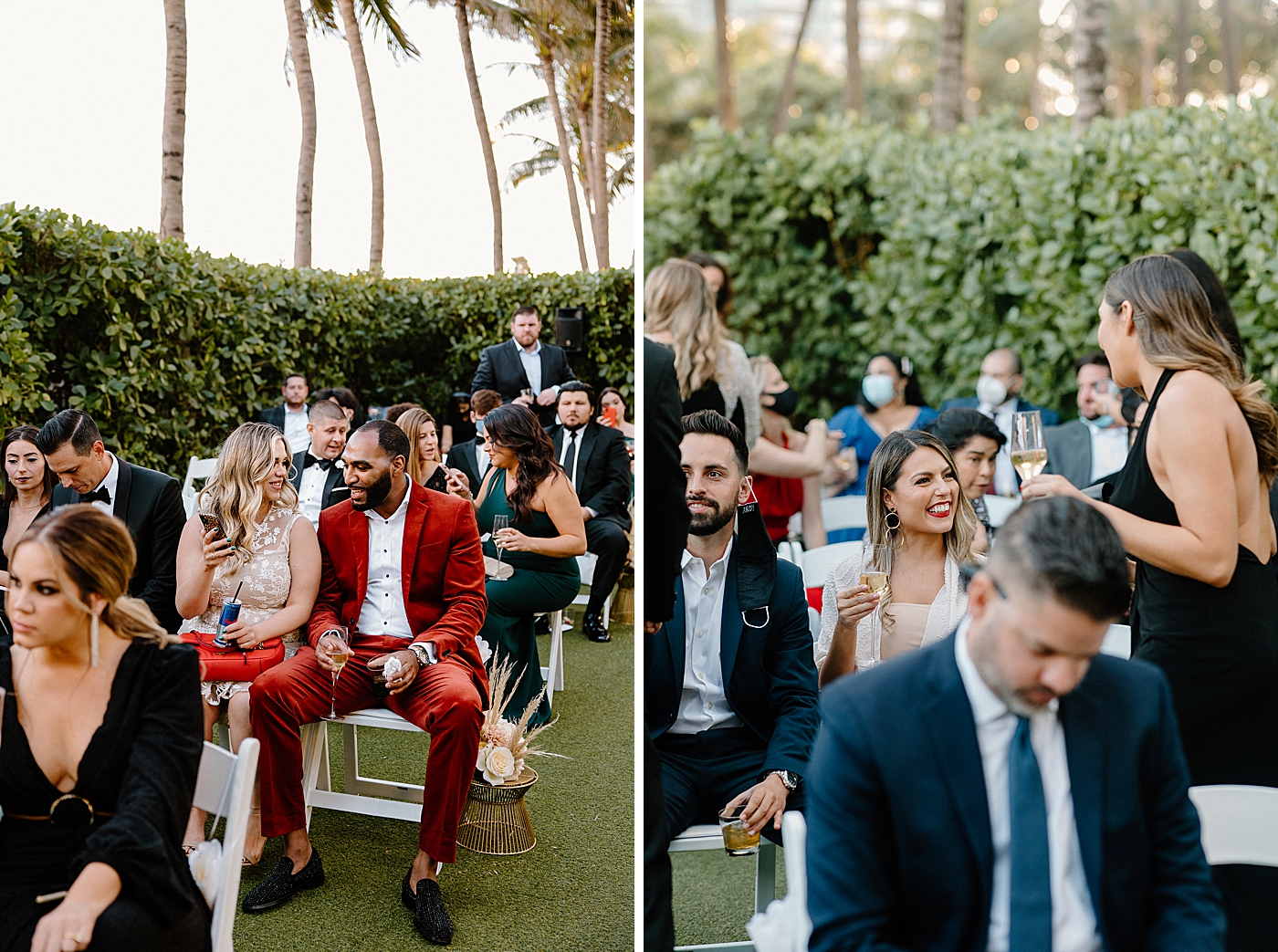 Ceremony shot of attendees sitting before ceremony Modern Elegant Wedding at The W South Beach captured by South Florida Wedding Photographer Erika Tuesta Photography