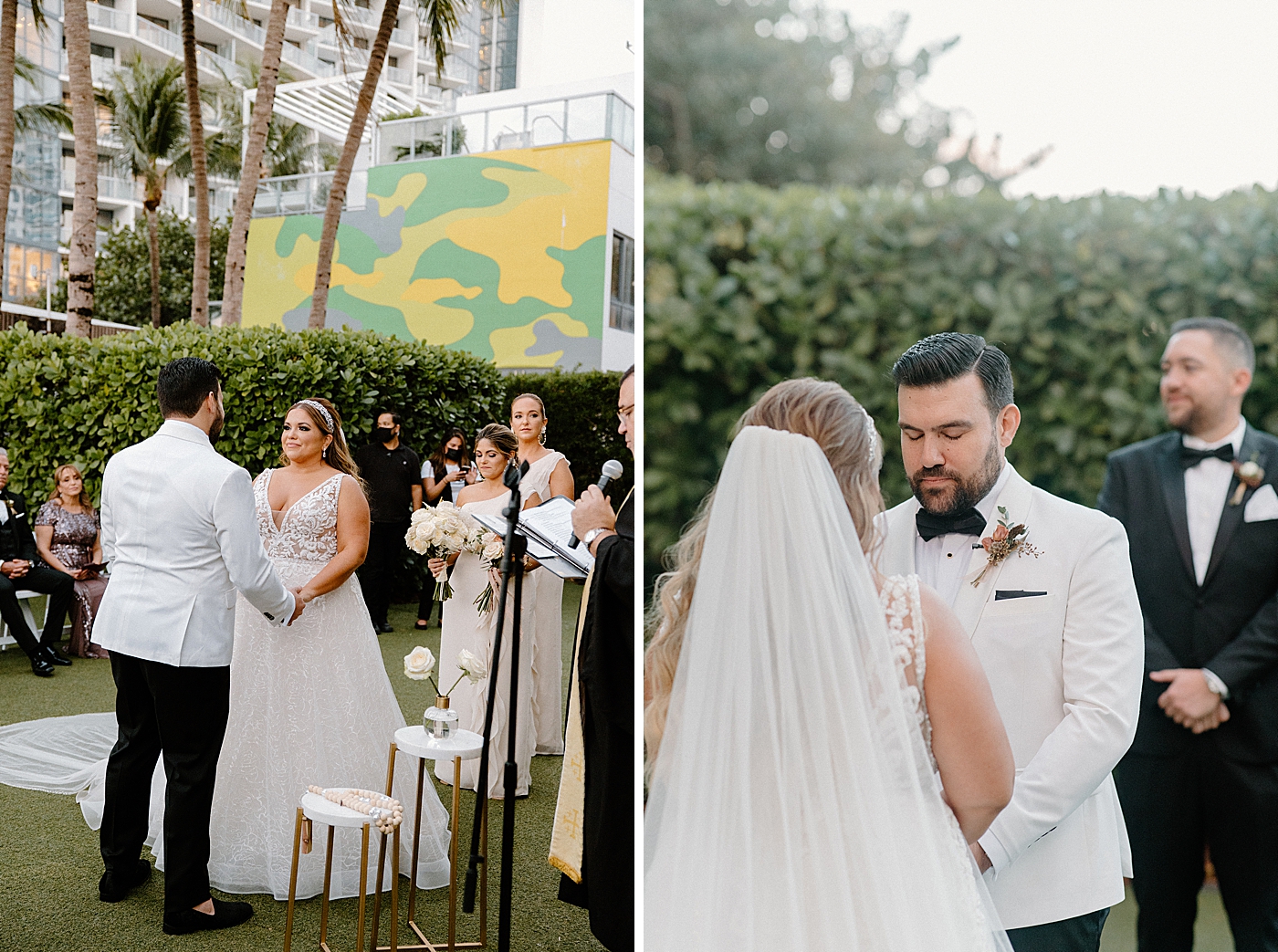 Ceremony vows with Bride and Groom holding hands Modern Elegant Wedding at The W South Beach captured by South Florida Wedding Photographer Erika Tuesta Photography
