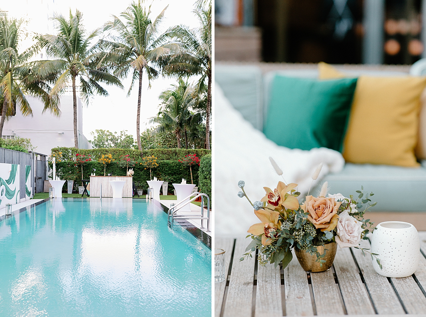 Detail shot of pool at hotel Modern Elegant Wedding at The W South Beach captured by South Florida Wedding Photographer Erika Tuesta Photography