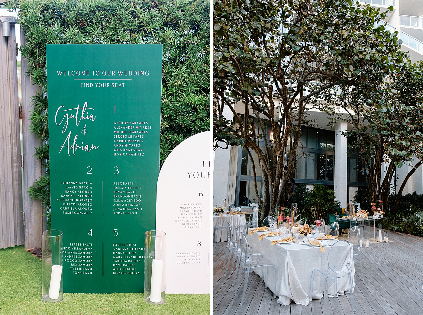Reception seating chart and tables Modern Elegant Wedding at The W South Beach captured by South Florida Wedding Photographer Erika Tuesta Photography