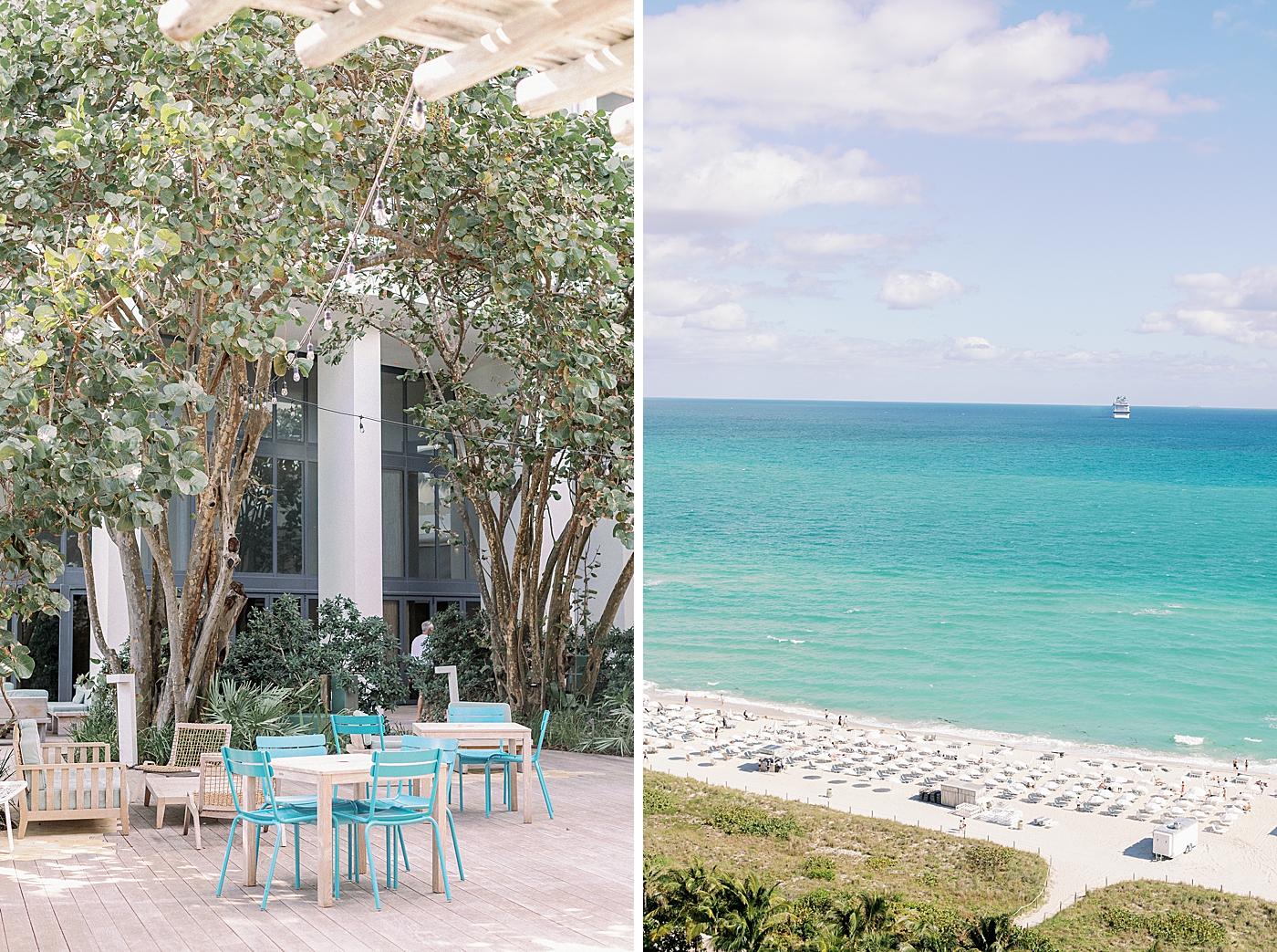 Detail shot of beach side resort with beach chairs Modern Elegant Wedding at The W South Beach captured by South Florida Wedding Photographer Erika Tuesta Photography