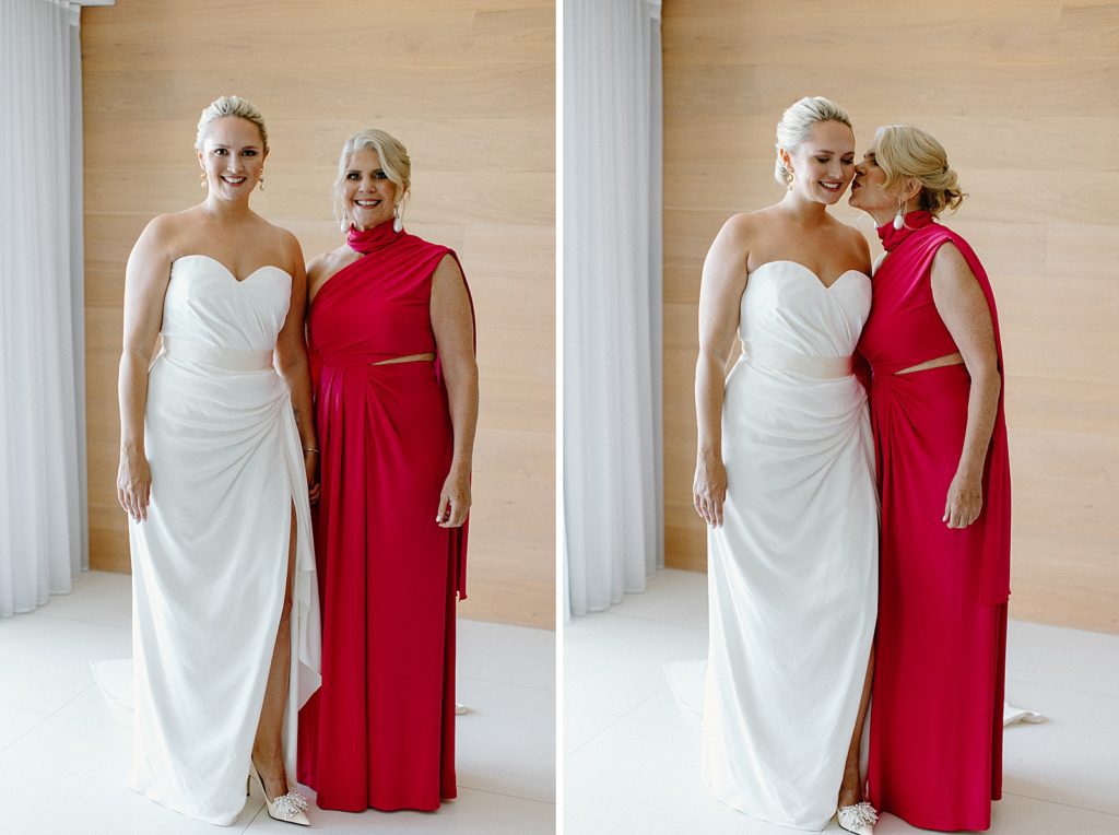 Portraits of Bride with mother in hotel room together