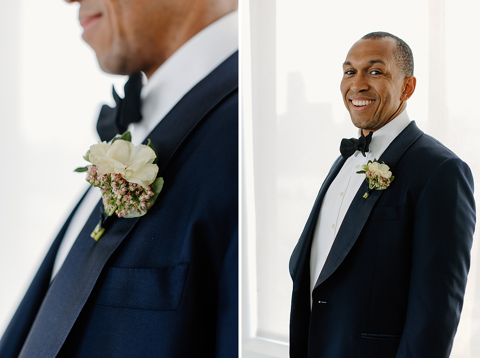 Groom ready with detail shot of boutonniere 