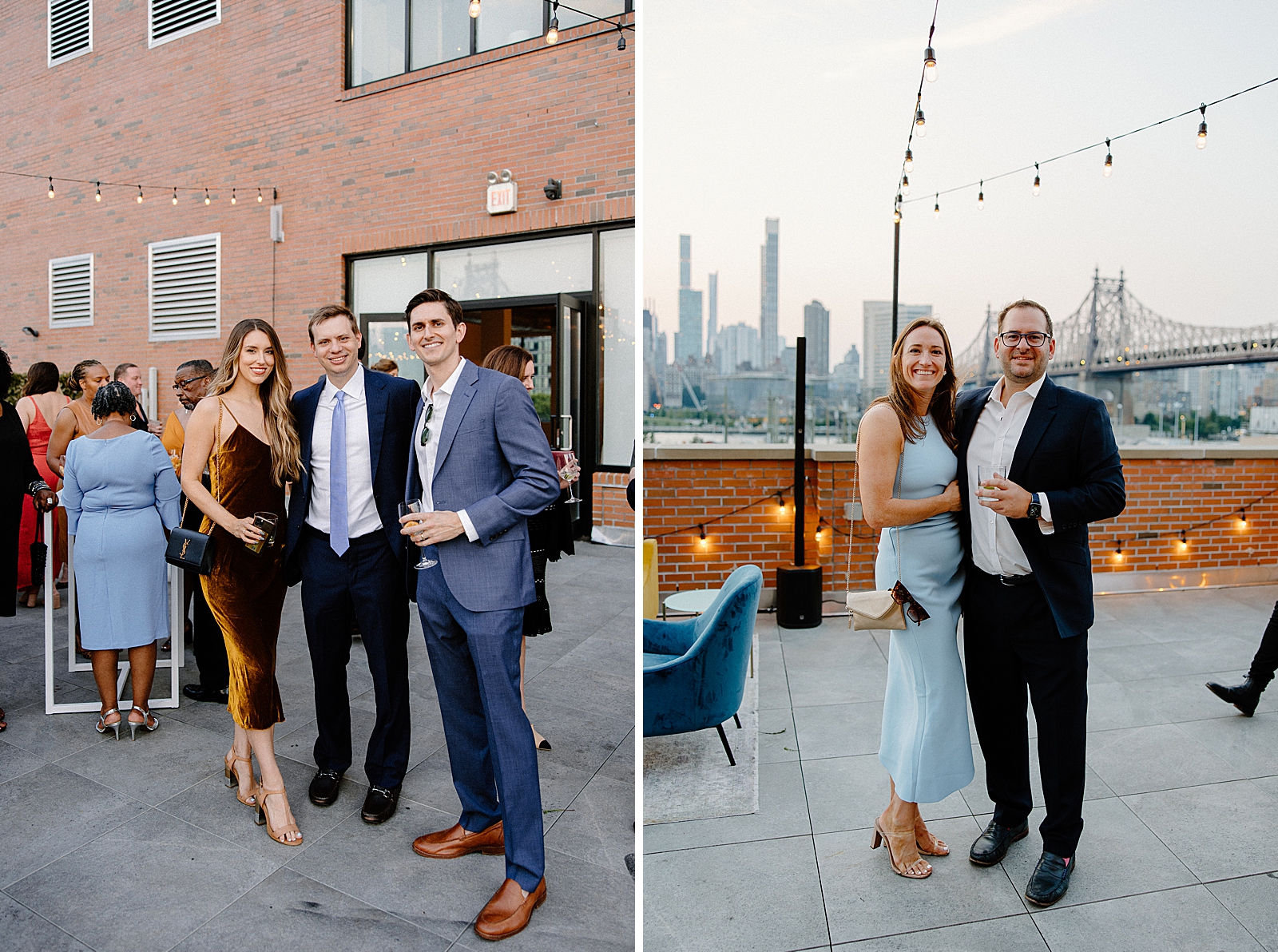 Portraits of wedding guests at outdoor Chic LIC cocktail hour