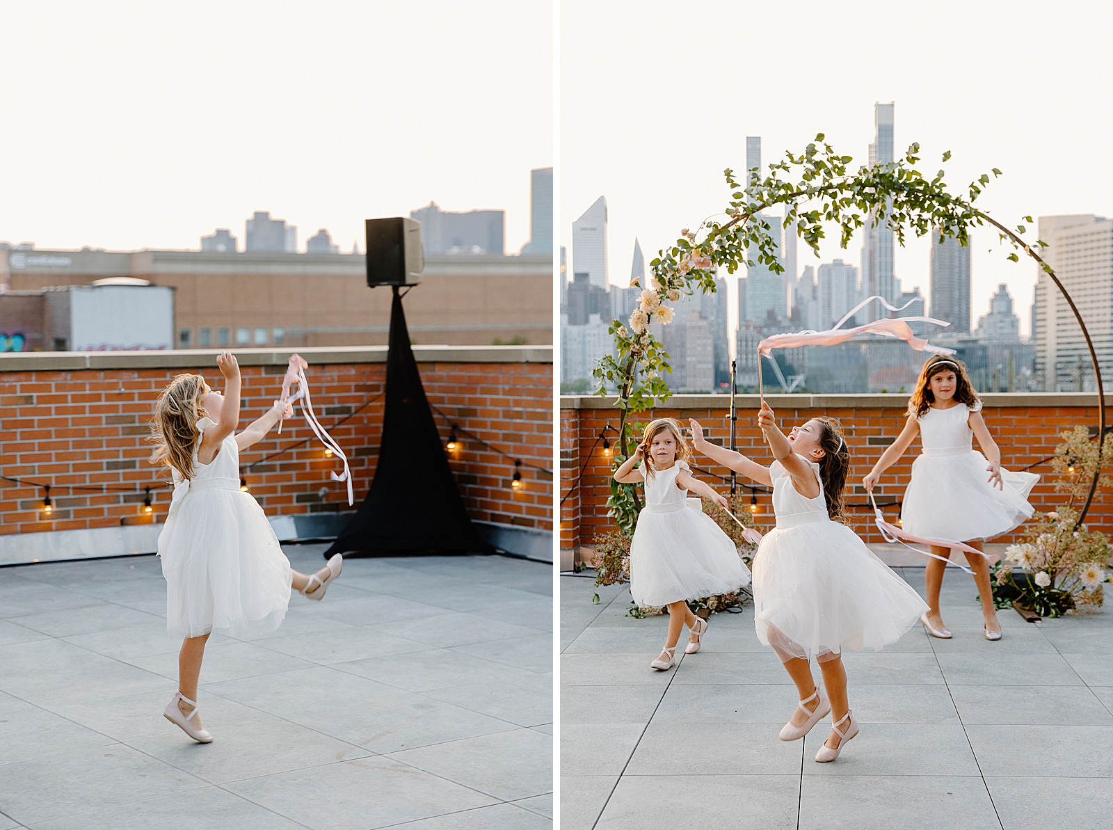 Flower girls with streamers dancing by circular alter