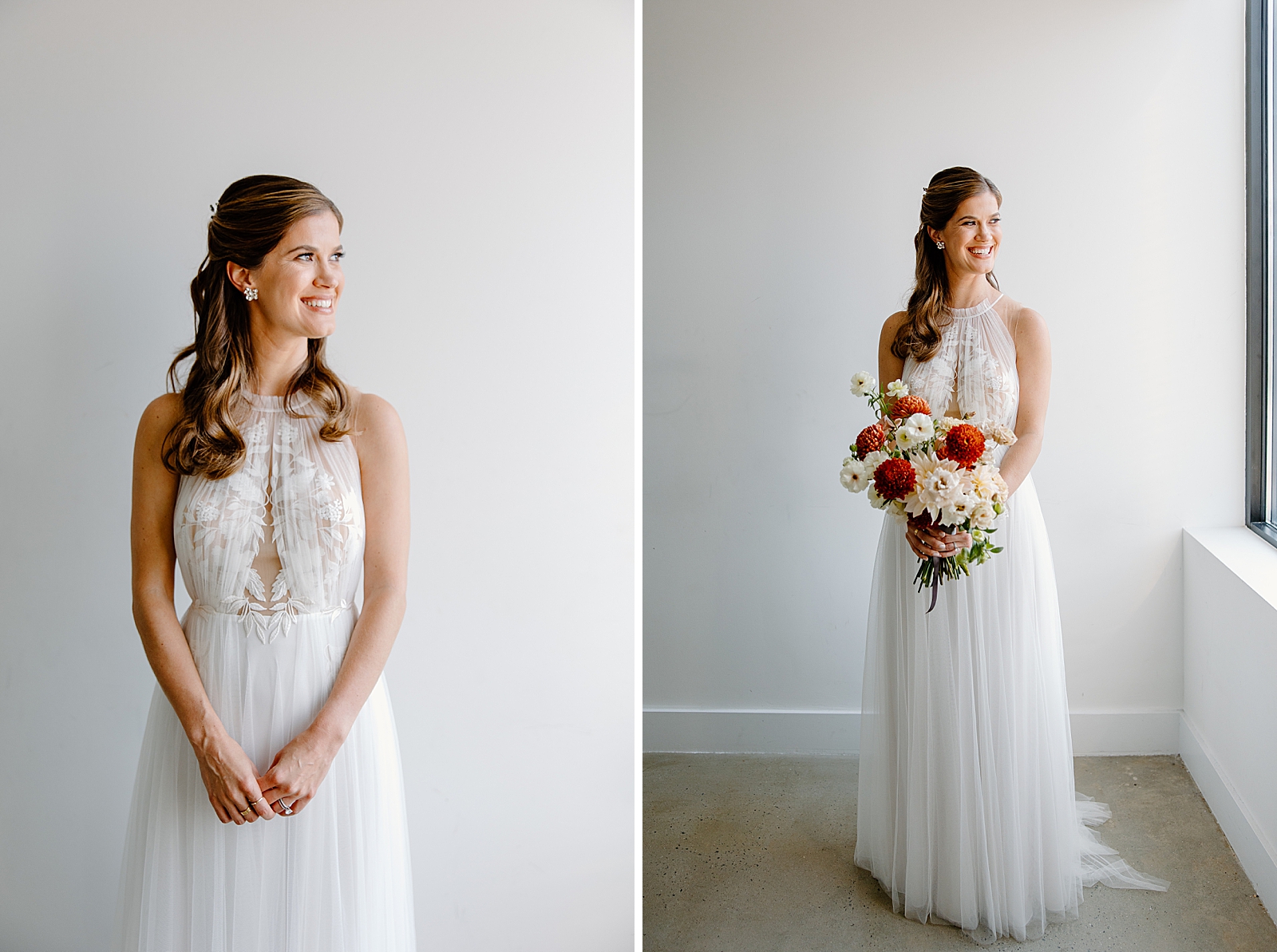 Portrait of Bride with and without bouquet