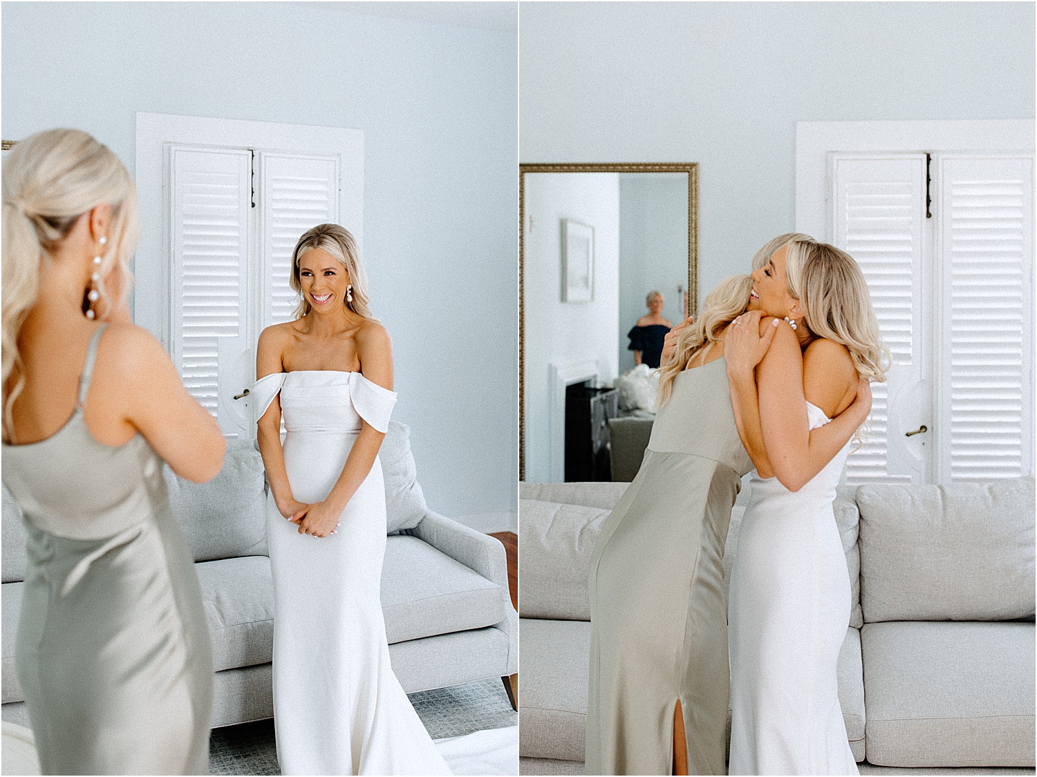 bride and made of honor seeing each other for the first time 