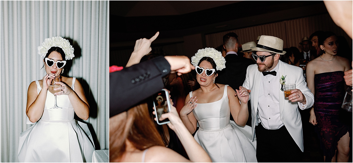 Bride sping a cocktail at The Mayfair Hotel &. Gardens in Miami 