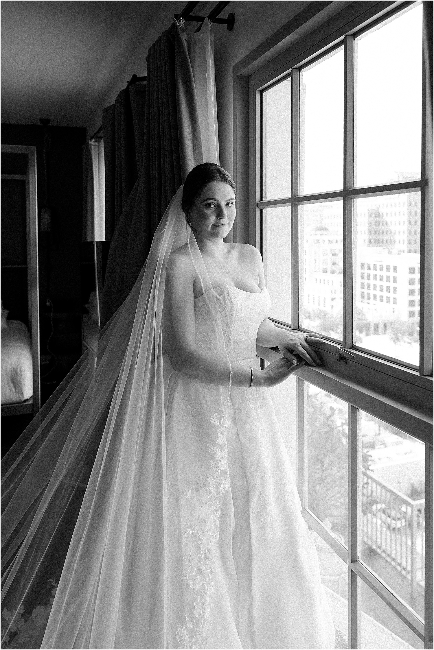 Timeless black and white bridal portrait in Miami
